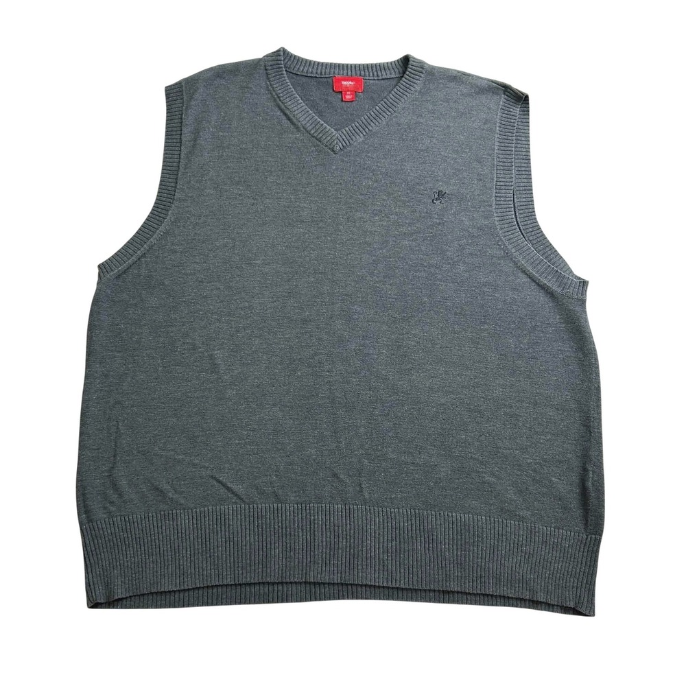 Mossimo Mens XL Gray V-Neck Sweater Vest Cotton Blend Lion Logo Heathered Knit